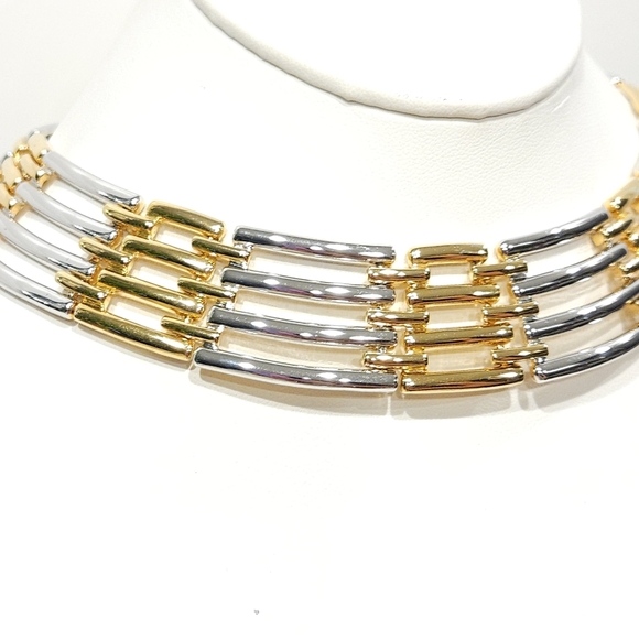 Vintage Givenchy Gold & Silver Two Tone Collar Necklace 14-inch - Picture 6 of 16